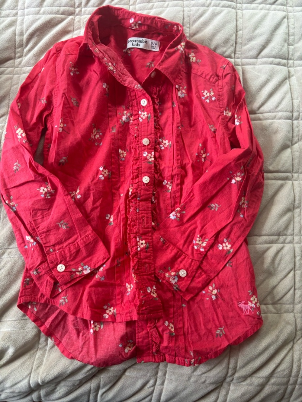 abercrombie kids red floral button-front shirt